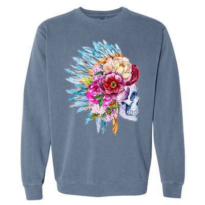 Headdress Floral Skull Garment-Dyed Sweatshirt