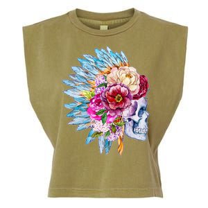 Headdress Floral Skull Garment-Dyed Women's Muscle Tee