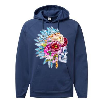 Headdress Floral Skull Performance Fleece Hoodie