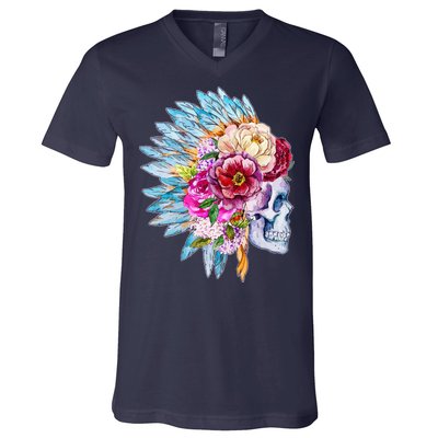 Headdress Floral Skull V-Neck T-Shirt