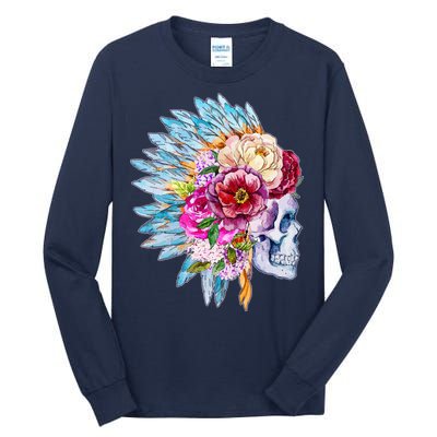 Headdress Floral Skull Tall Long Sleeve T-Shirt