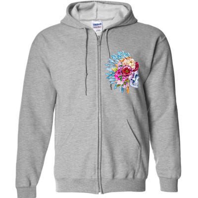 Headdress Floral Skull Full Zip Hoodie