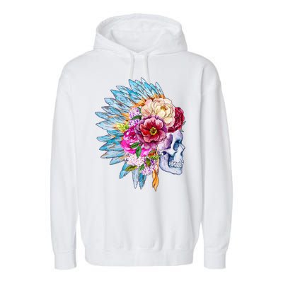 Headdress Floral Skull Garment-Dyed Fleece Hoodie