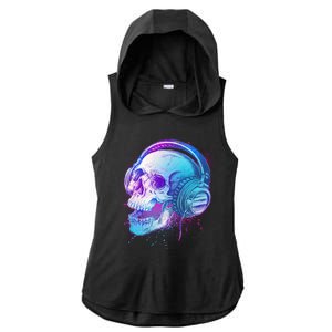 Headphones Music Lover Skull Ladies PosiCharge Tri-Blend Wicking Draft Hoodie Tank