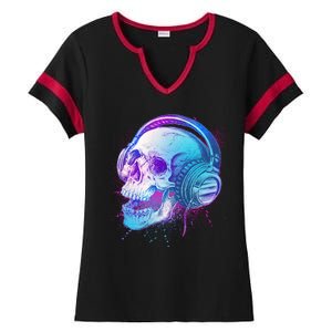 Headphones Music Lover Skull Ladies Halftime Notch Neck Tee