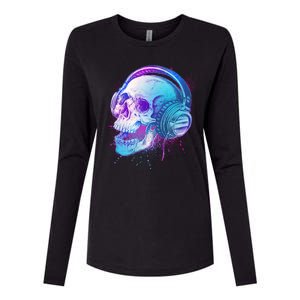 Headphones Music Lover Skull Womens Cotton Relaxed Long Sleeve T-Shirt