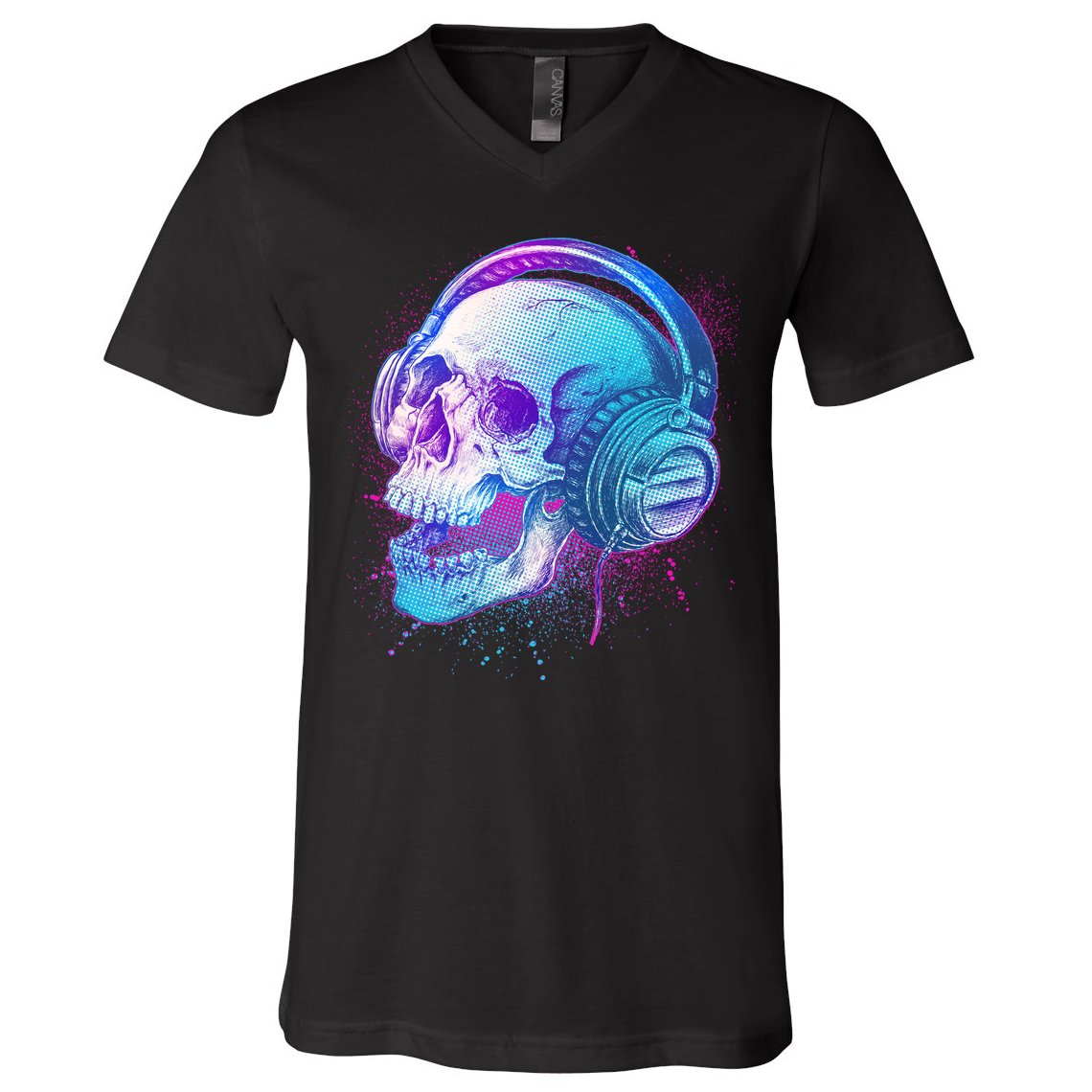 Headphones Music Lover Skull V-Neck T-Shirt