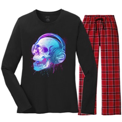 Headphones Music Lover Skull Women's Long Sleeve Flannel Pajama Set 