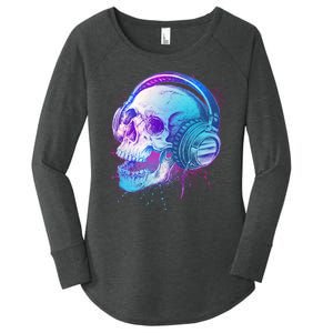 Headphones Music Lover Skull Women's Perfect Tri Tunic Long Sleeve Shirt