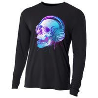 Headphones Music Lover Skull Cooling Performance Long Sleeve Crew