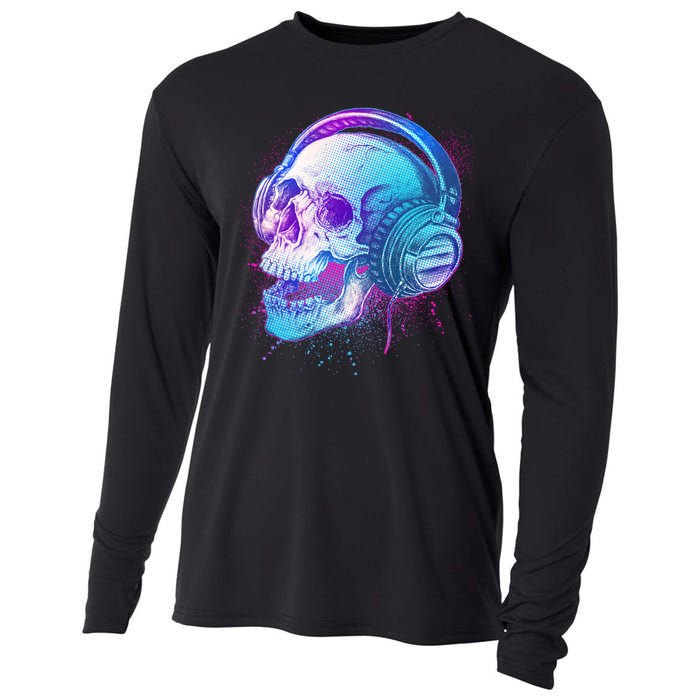 Headphones Music Lover Skull Cooling Performance Long Sleeve Crew