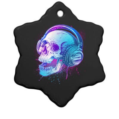 Headphones Music Lover Skull Ceramic Star Ornament