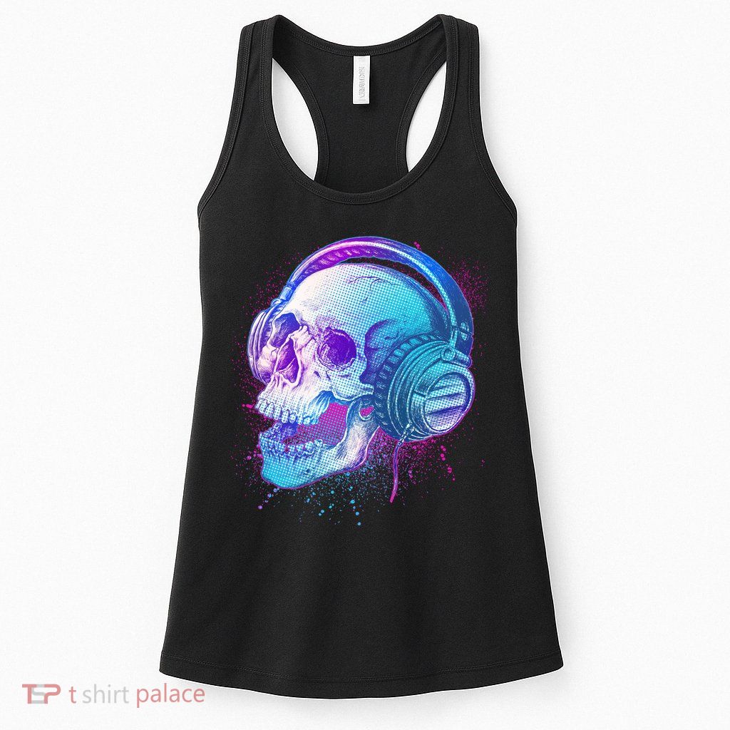 Headphones Music Lover Skull Womens Tank Top