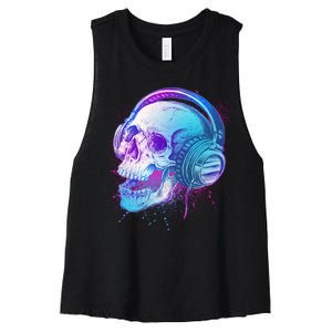 Headphones Music Lover Skull Women's Racerback Cropped Tank