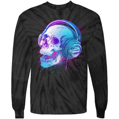 Headphones Music Lover Skull Tie-Dye Long Sleeve Shirt