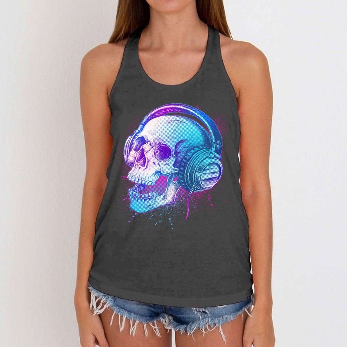 Headphones Music Lover Skull Women's Knotted Racerback Tank