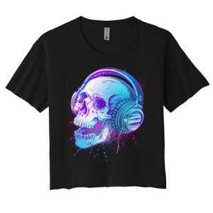 Headphones Music Lover Skull Women's Crop Top Tee