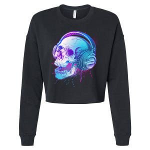 Headphones Music Lover Skull Cropped Pullover Crew