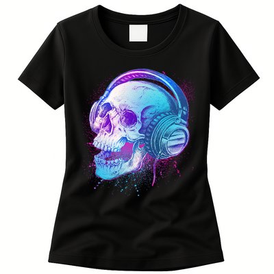 Headphones Music Lover Skull Womens T-Shirt