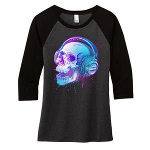 Headphones Music Lover Skull Women's Tri-Blend 3/4-Sleeve Raglan Shirt