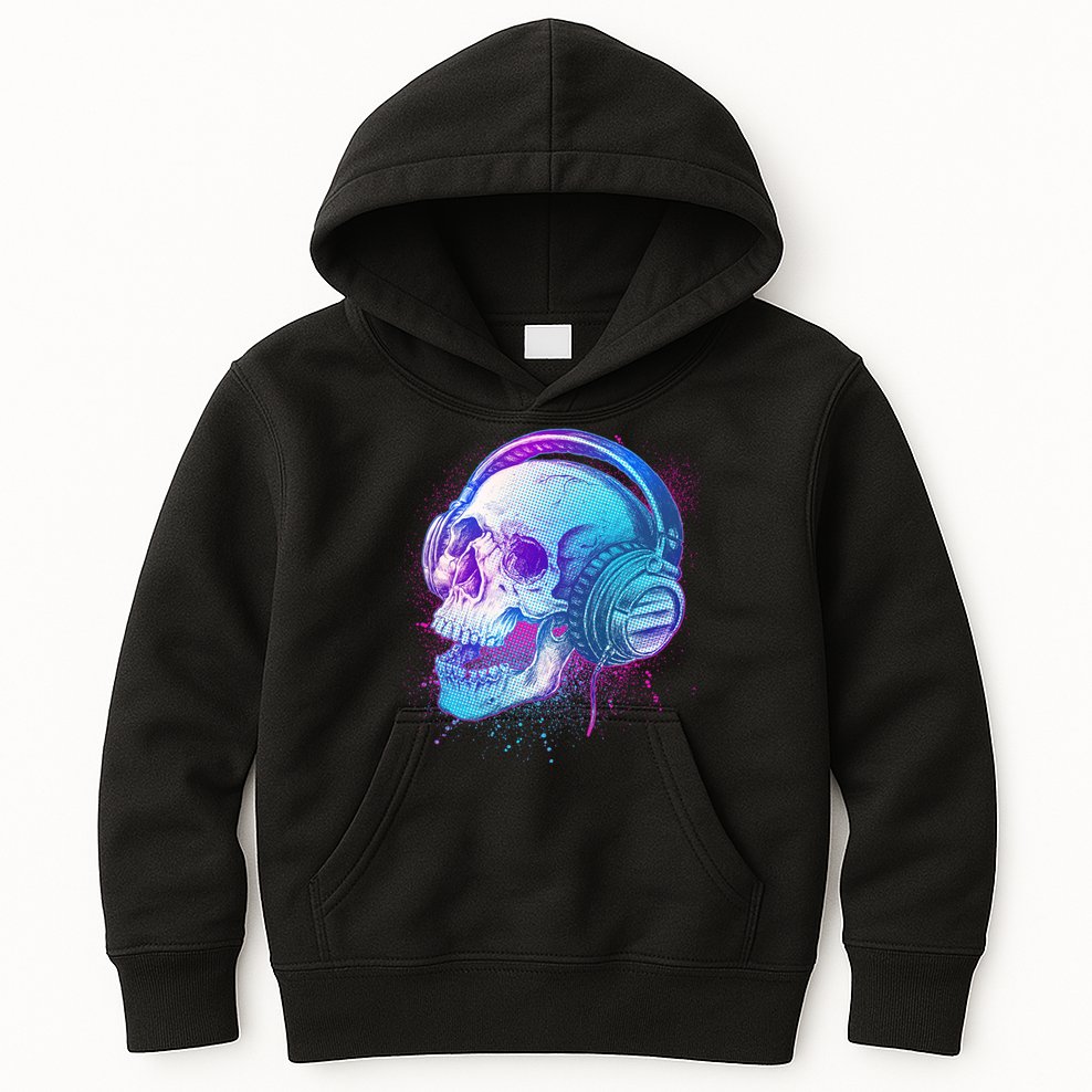 Headphones Music Lover Skull Kids Hoodie