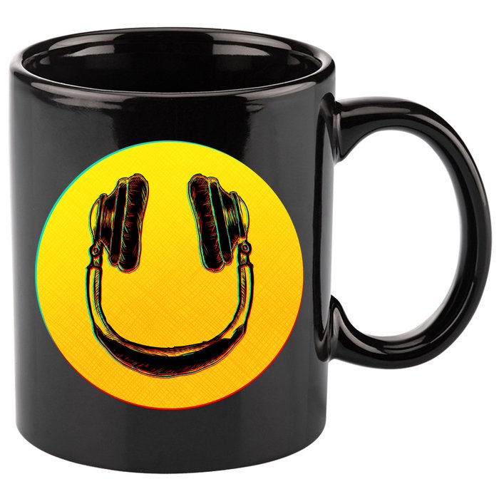 Headphones Smiley 11oz C Handle Ceramic Mug