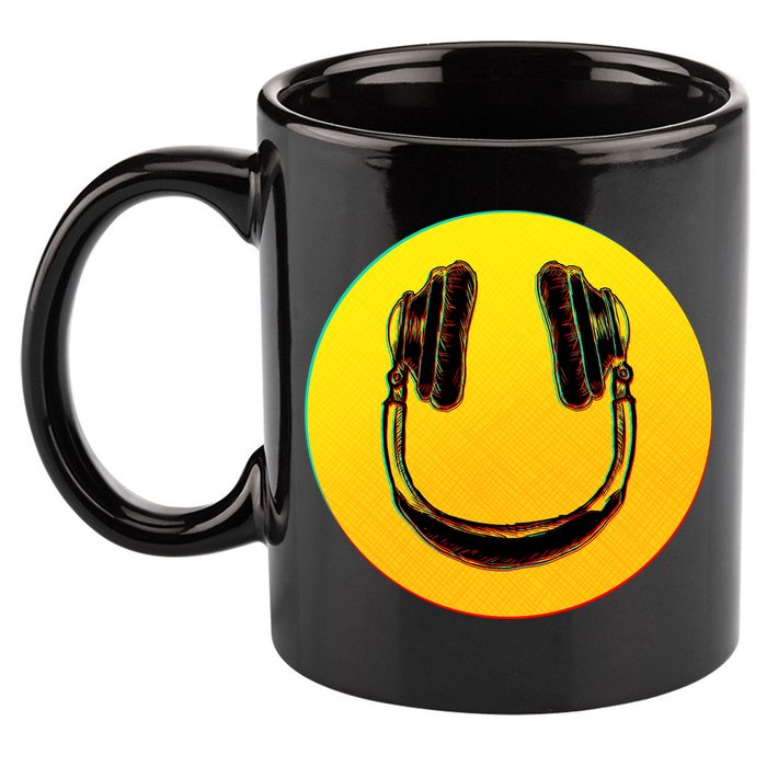 Headphones Smiley 11oz C Handle Ceramic Mug