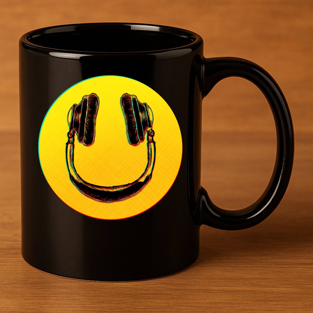 Headphones Smiley 11oz C Handle Ceramic Mug
