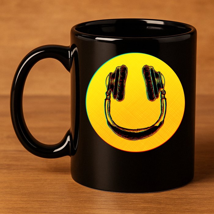 Headphones Smiley 11oz C Handle Ceramic Mug