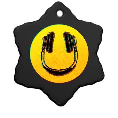 Headphones Smiley Ceramic Star Ornament