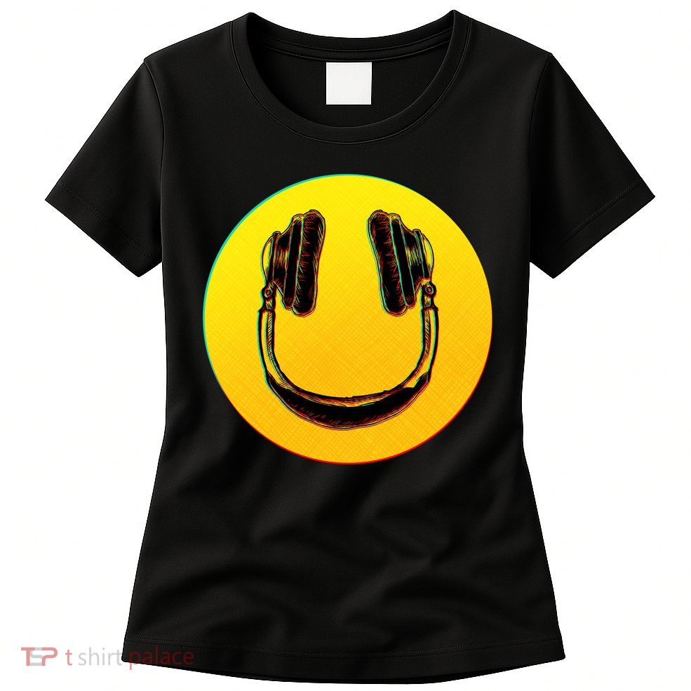 Headphones Smiley Womens T-Shirt
