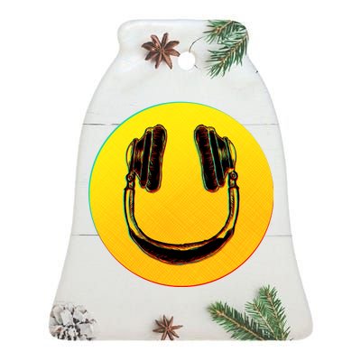 Headphones Smiley Ceramic Bell Ornament