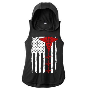 Healthcare Front line US Flag Ladies PosiCharge Tri-Blend Wicking Draft Hoodie Tank