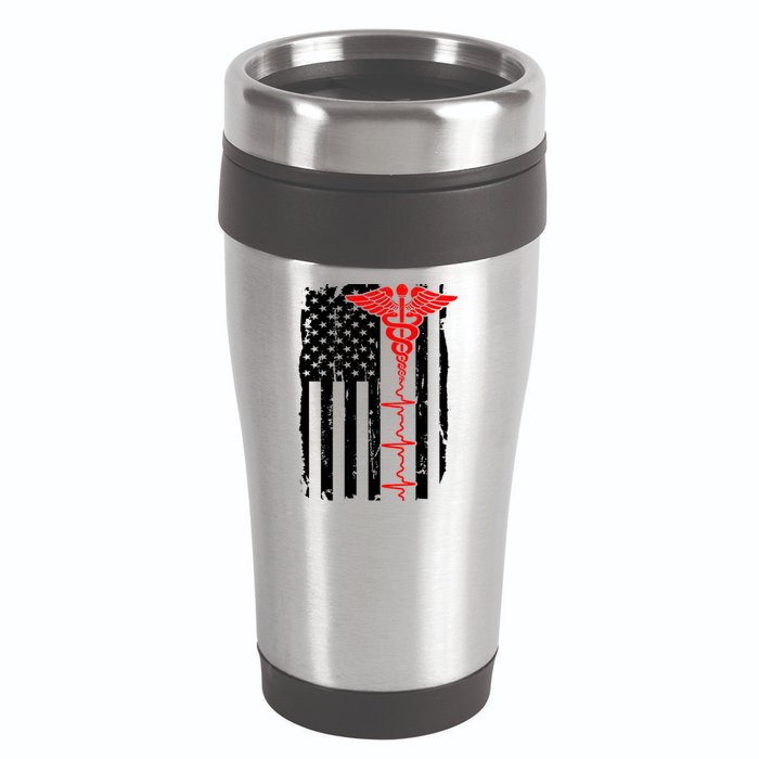 Healthcare Front line US Flag 16oz Travel Tumbler