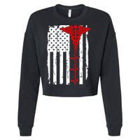 Healthcare Front line US Flag Cropped Pullover Crew