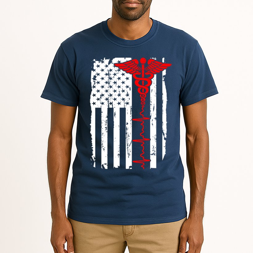 Healthcare Front line US Flag Tall T-Shirt