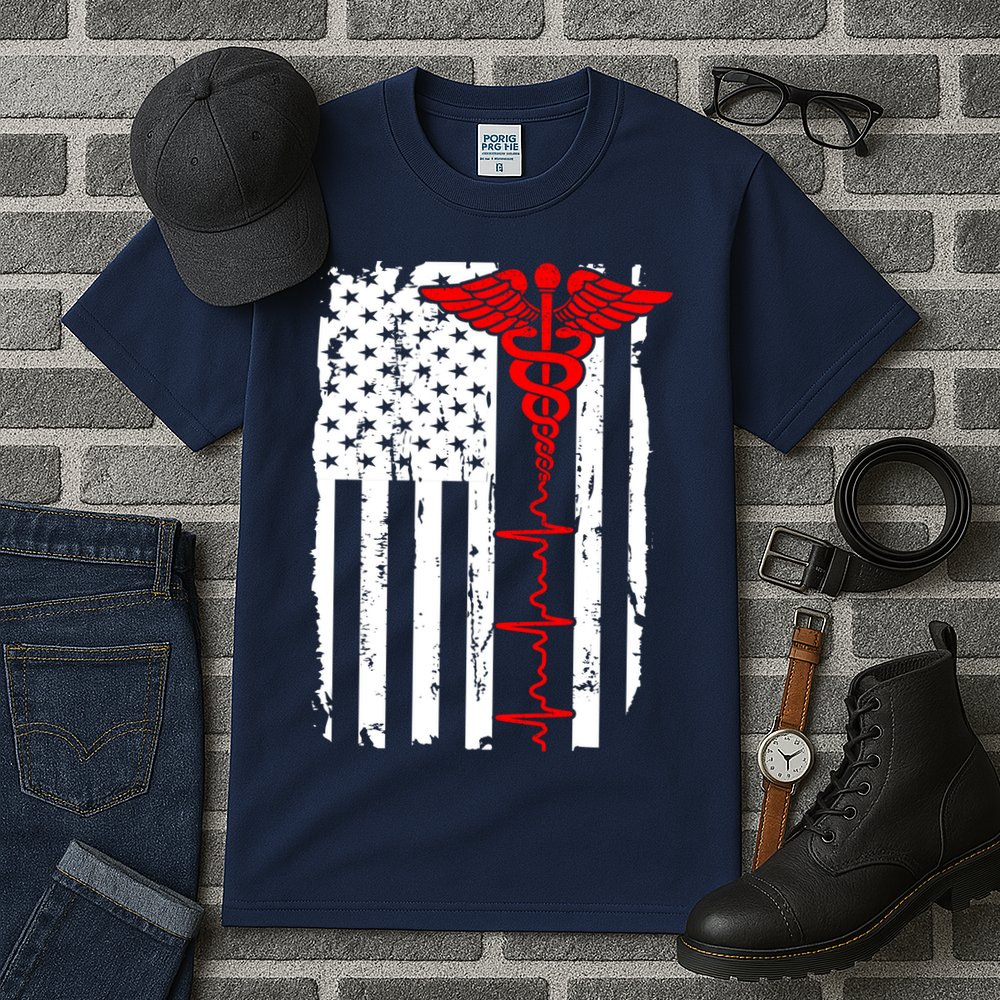 Healthcare Front line US Flag Tall T-Shirt