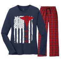 Healthcare Front line US Flag Women's Long Sleeve Flannel Pajama Set 