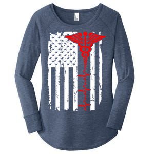 Healthcare Front line US Flag Women's Perfect Tri Tunic Long Sleeve Shirt