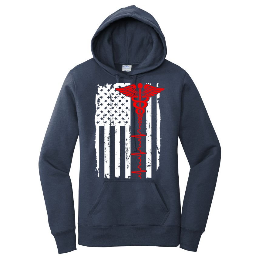 Healthcare Front line US Flag Women's Pullover Hoodie