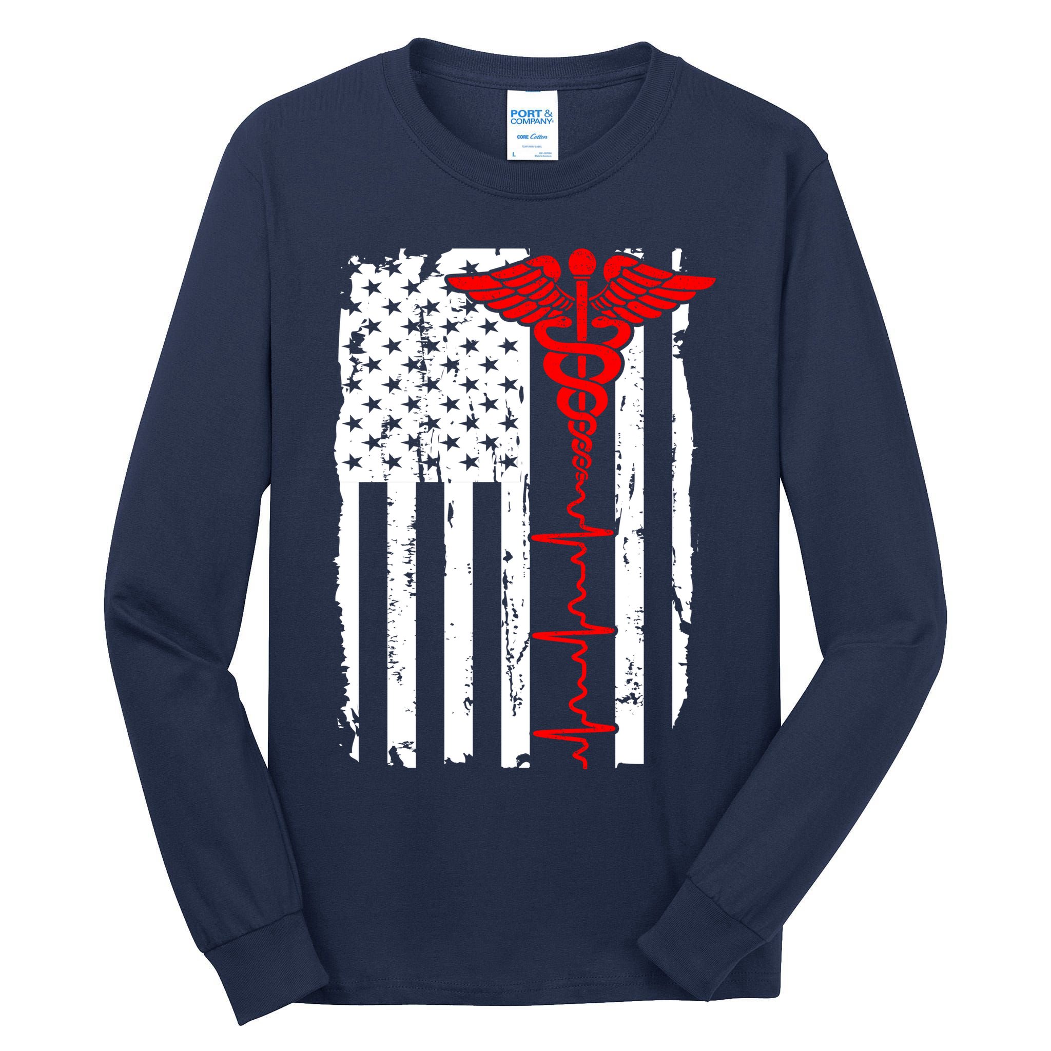 Healthcare Front line US Flag Tall Long Sleeve T-Shirt