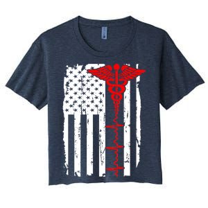 Healthcare Front line US Flag Women's Crop Top Tee