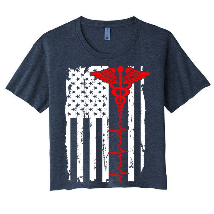 Healthcare Front line US Flag Women's Crop Top Tee