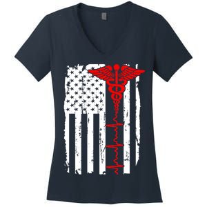 Healthcare Front line US Flag Women's V-Neck T-Shirt