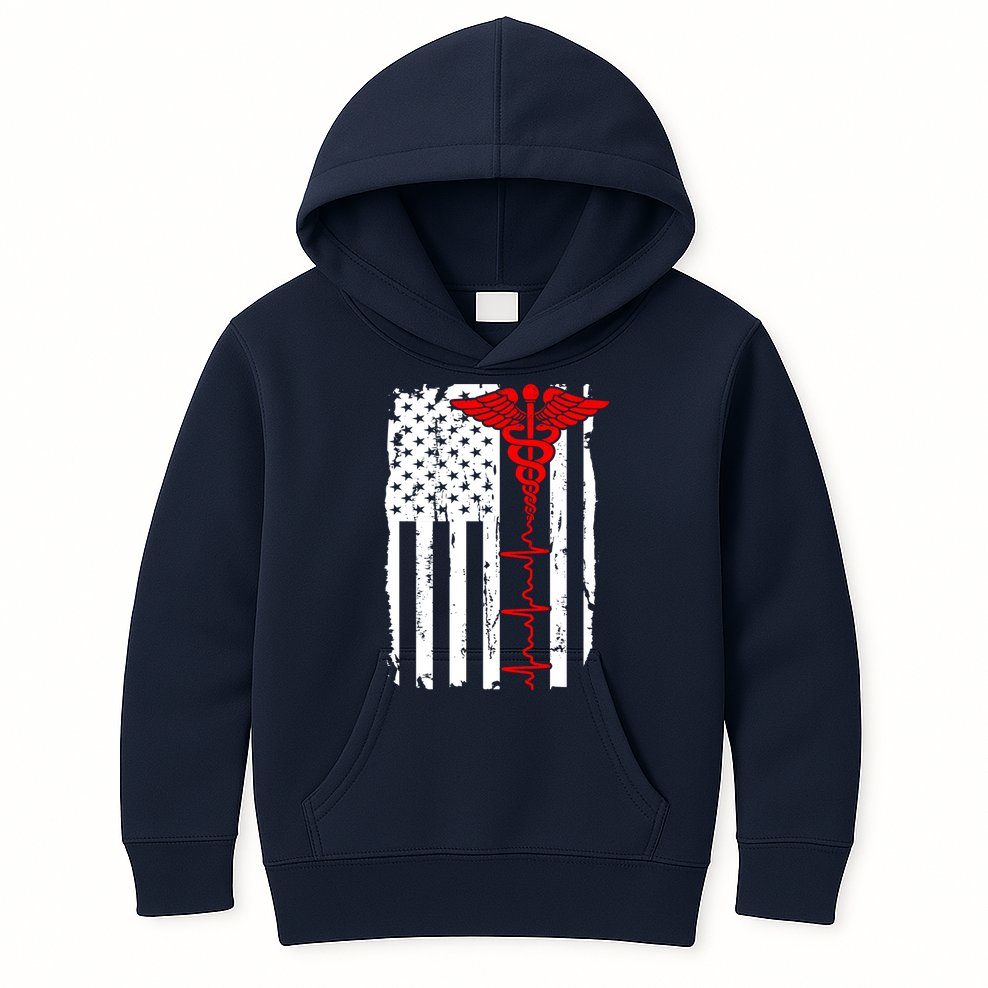 Healthcare Front line US Flag Kids Hoodie