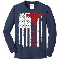 Healthcare Front line US Flag Kids Long Sleeve Shirt