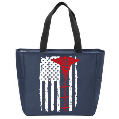 Healthcare Front line US Flag Zip Tote Bag