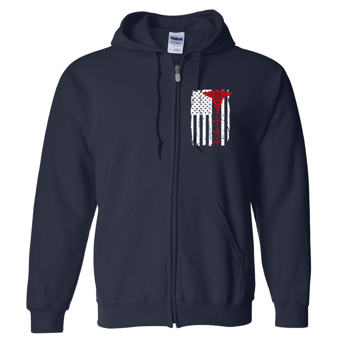 Healthcare Front line US Flag Full Zip Hoodie