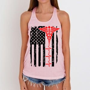 Healthcare Front line US Flag Women's Knotted Racerback Tank