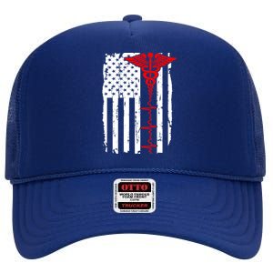 Healthcare Front line US Flag High Crown Mesh Back Trucker Hat